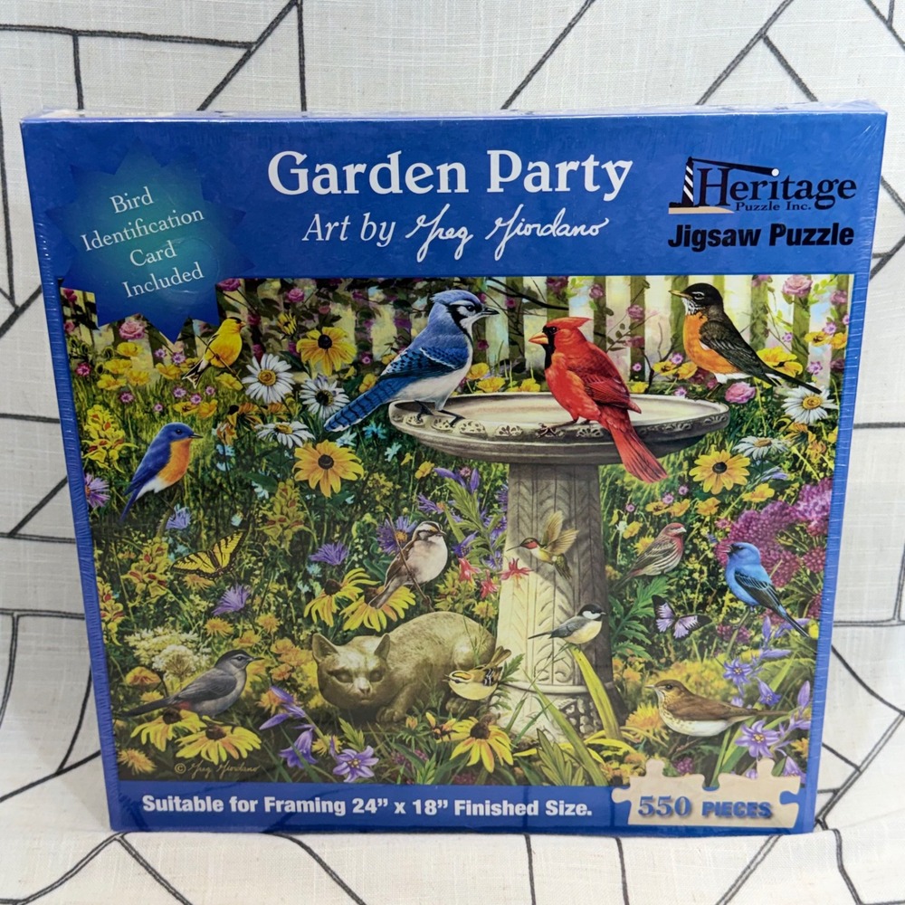 Heritage Puzzle Garden Party 550 Piece Bird Nature Jigsaw Puzzle Greg Giordano